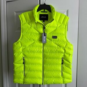 NEW Polo Ralph Lauren RLX Packable Puffer Down Vest Safety Yellow Mens MSRP $368